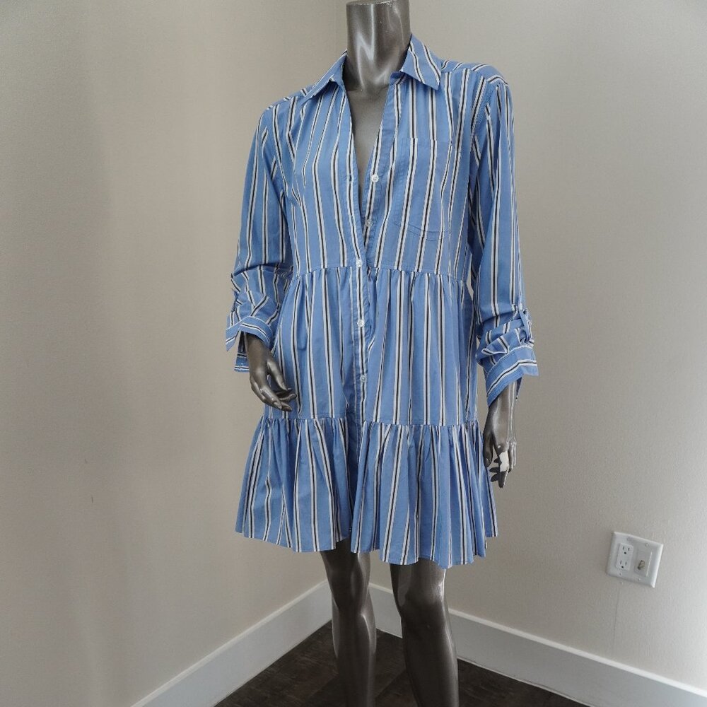 Veronica Beard Jemila Tiered Dress Blue Stripe Cotton Shirt Dress Size 2